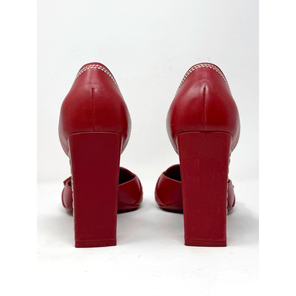 Dior Spring 2005 Red Leather Whipstitch CD Buckle dOrsay Block Heels 41 - Picture 6 of 12
